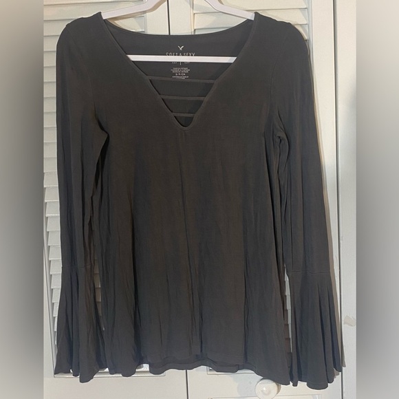 American Eagle Outfitters Soft & Sexy Charcoal Gray Long Sleeve Top, Size S - Picture 1 of 7
